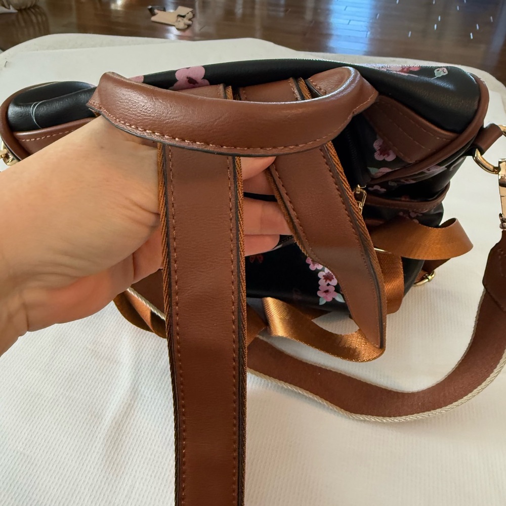 Cluci Small Floral  and Ladybug Black and Brown Backpack 12x10 - Picture 5 of 16